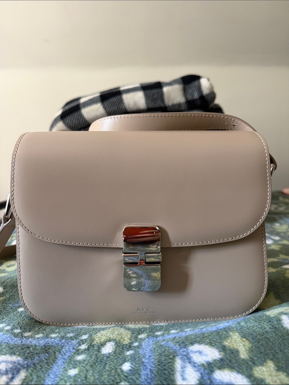 A.P.C. Light Beige Leather Crossbody Bag with Silver Hardware